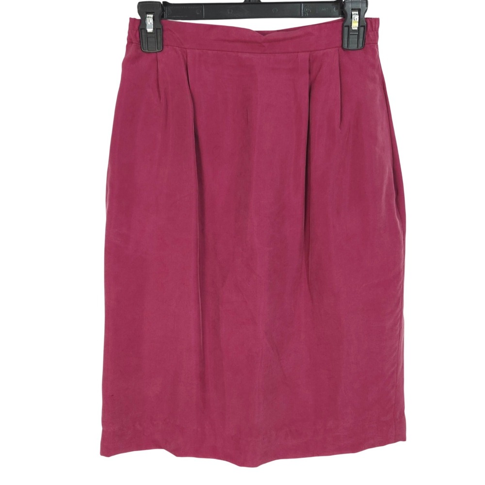 Vintage Morgan Miller Sandwashed Silk Pleated Midi Pencil Skirt Size 6 Magenta‎